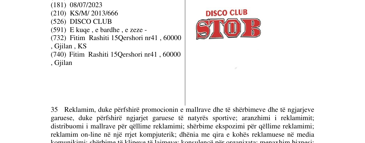 Zëri i markës DISCO CUB STOB në buletin