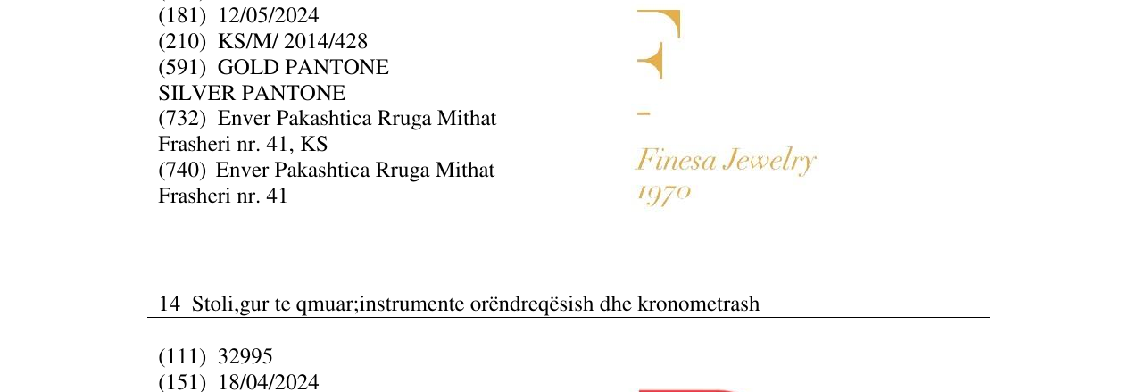 Zëri i markës Finesa Jewelry 1970 në buletin