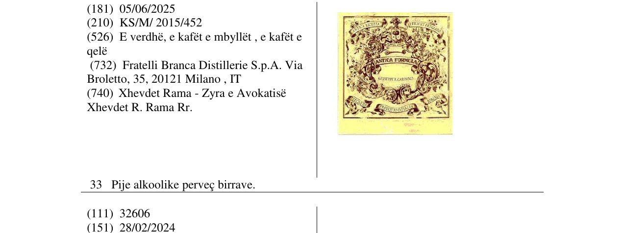 Zëri i markës antica formula në buletin
