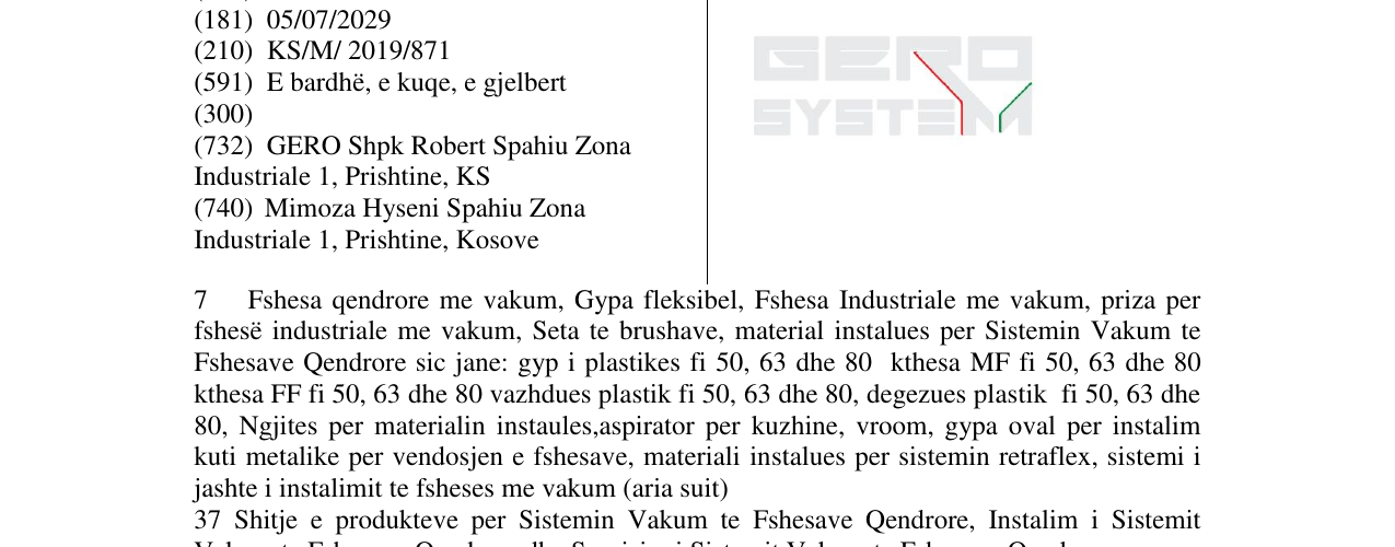 Zëri i markës GERO SYSTEM në buletin
