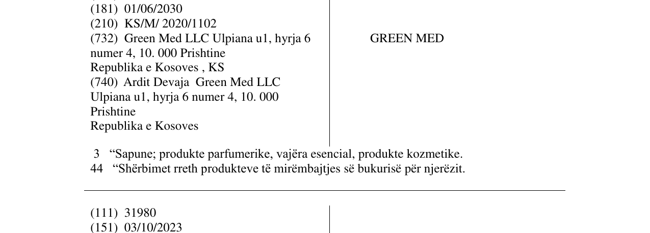 Zëri i markës GREEN MED në buletin
