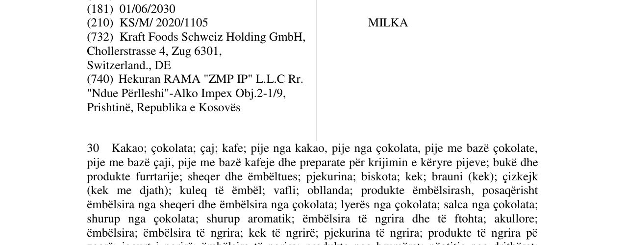 Zëri i markës MILKA në buletin