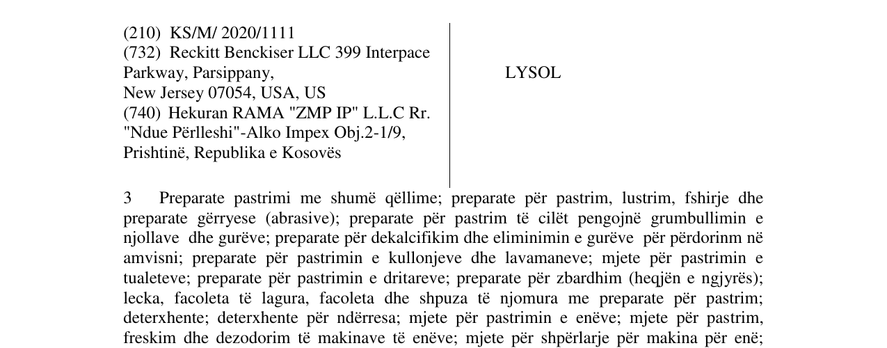 Zëri i markës LYSOL në buletin