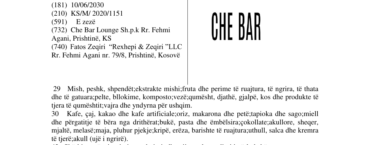 Zëri i markës CHE BAR në buletin