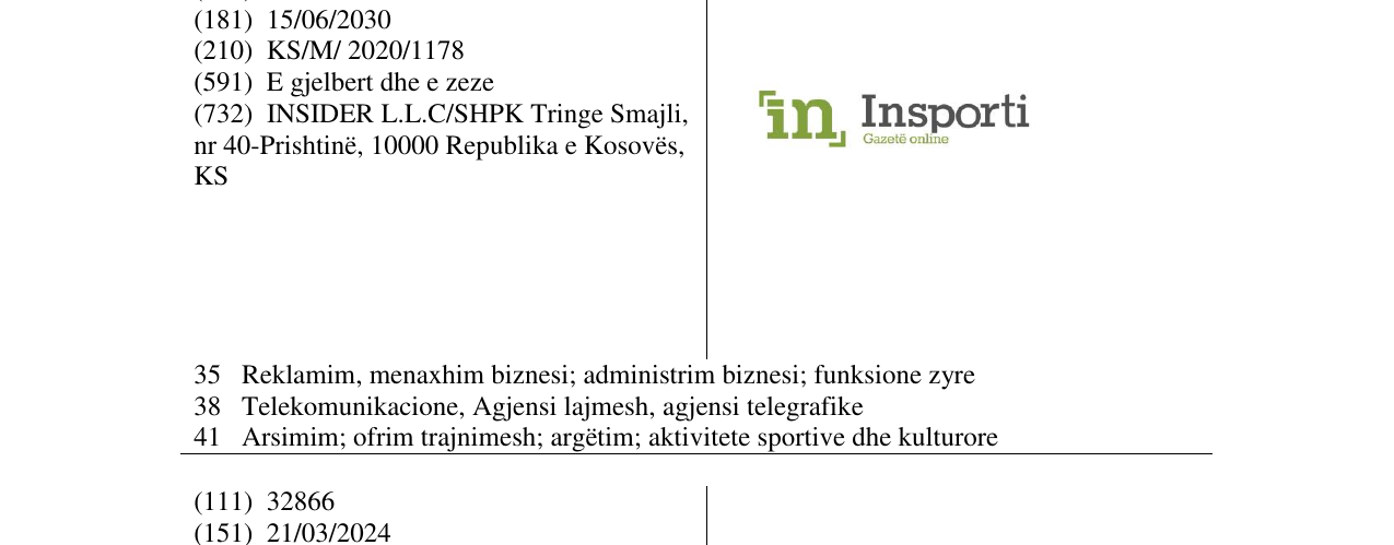 Zëri i markës INSPORTI në buletin