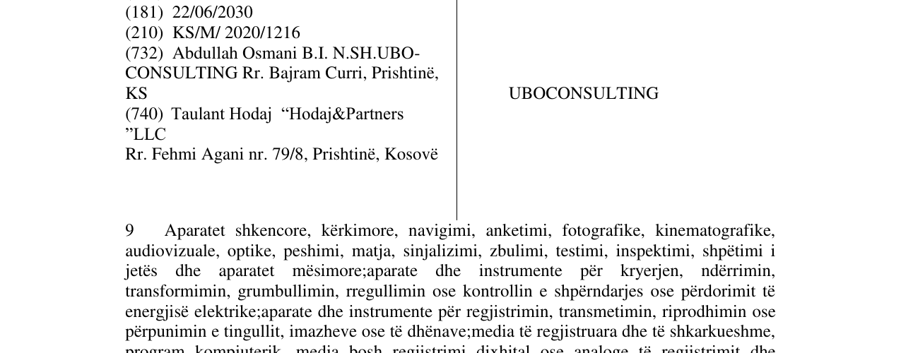Zëri i markës UBOCONSULTING në buletin