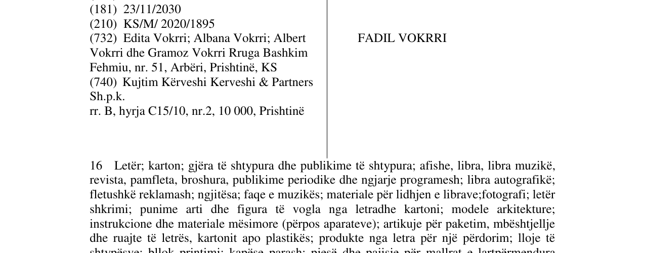 Zëri i markës FADIL VOKRRI në buletin