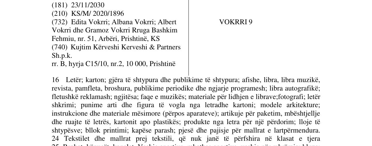 Zëri i markës VOKRRI 9 në buletin