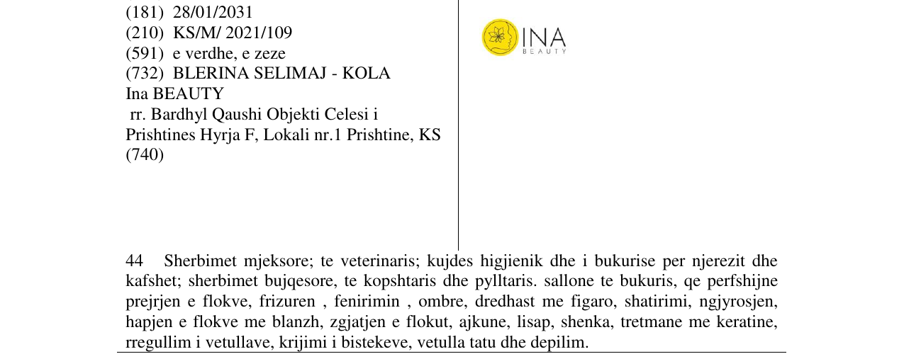 Zëri i markës INA BEAUTY në buletin