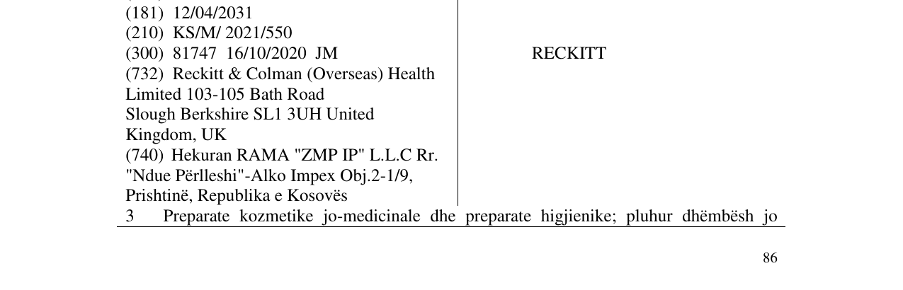 Zëri i markës RECKITT në buletin