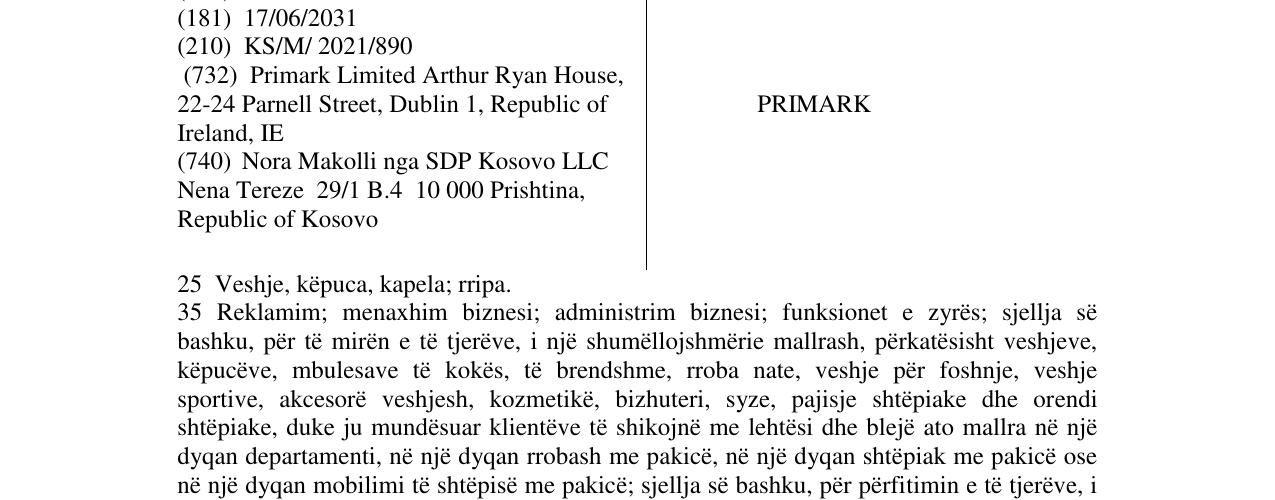 Zëri i markës PRIMARK në buletin