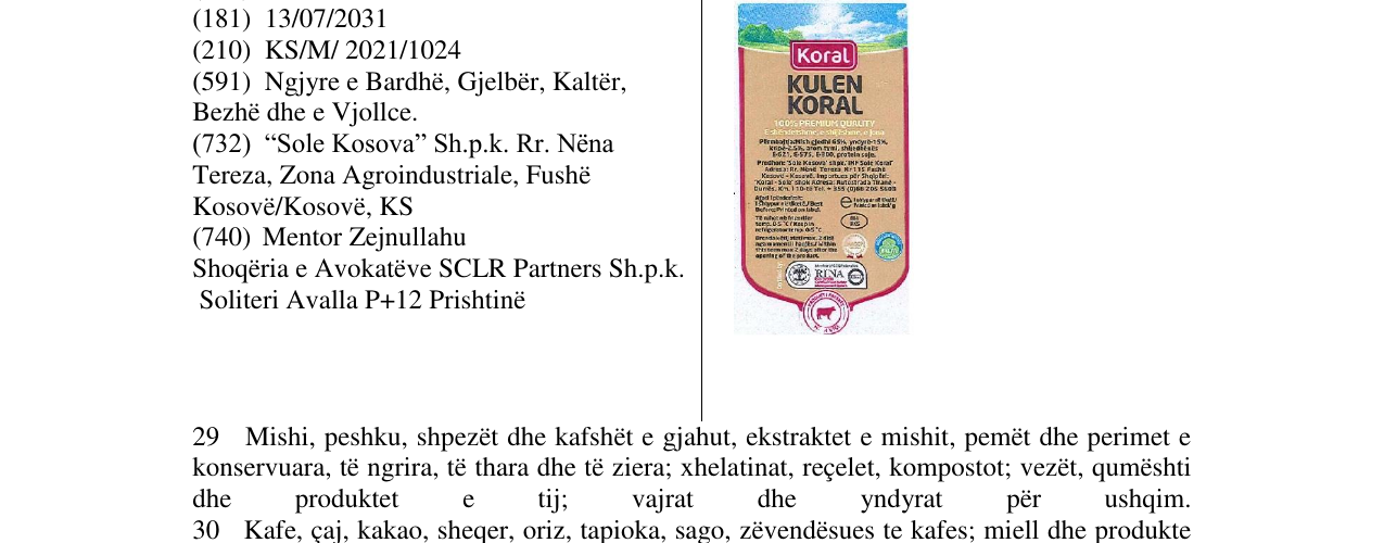 Zëri i markës KORAL në buletin