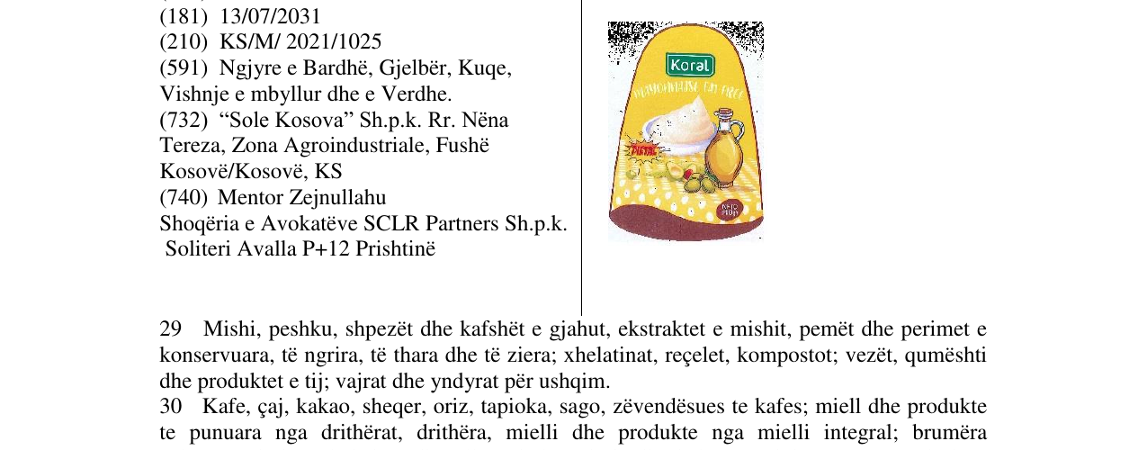 Zëri i markës KORAL në buletin