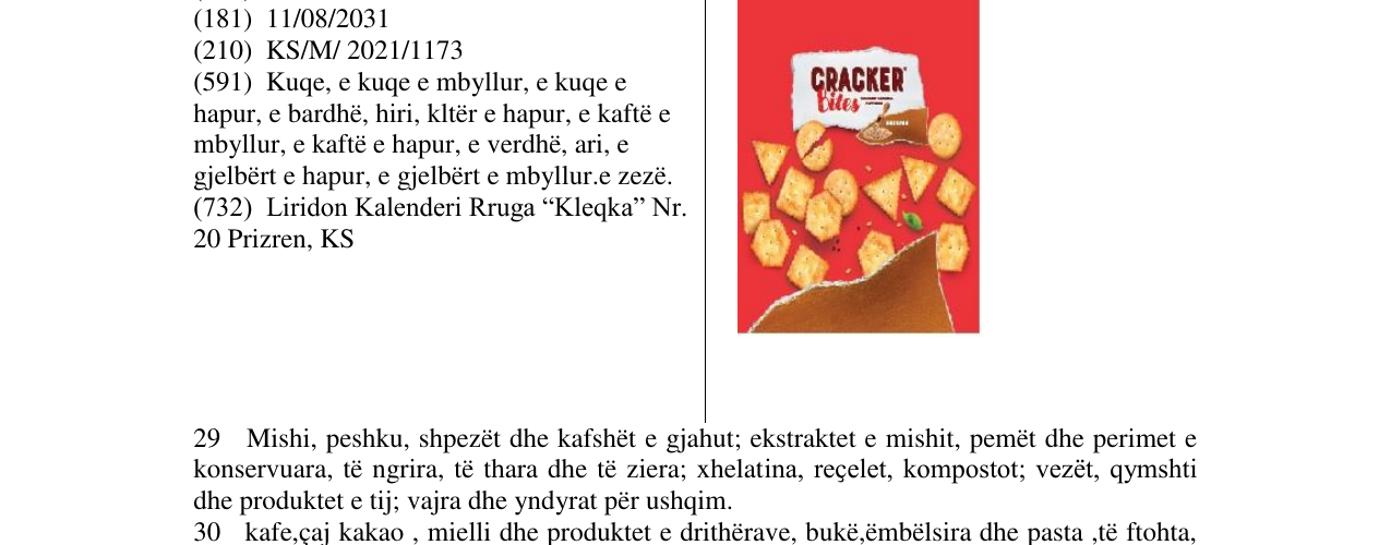 Zëri i markës LIRI- CRACKER BITES në buletin