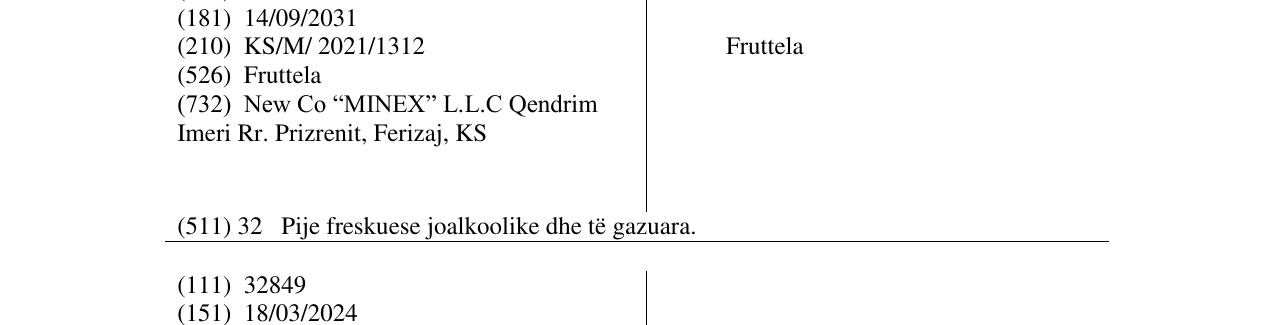 Zëri i markës Fruttela në buletin