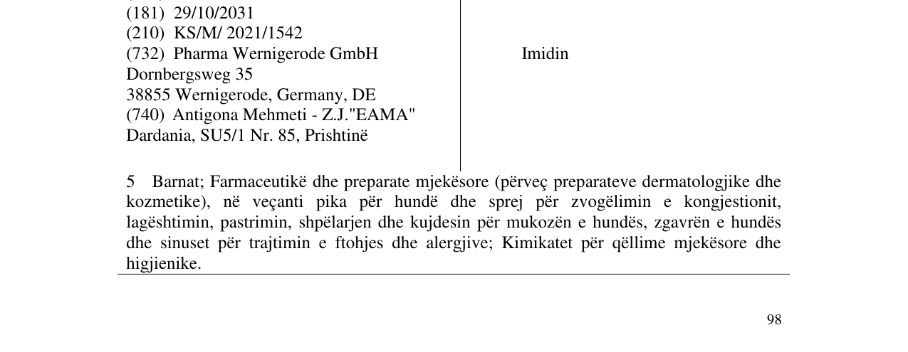 Zëri i markës Imidin në buletin