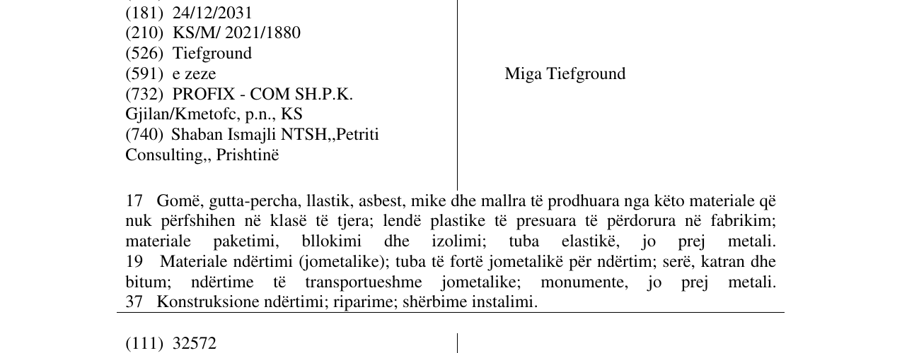 Zëri i markës Miga Tiefground në buletin