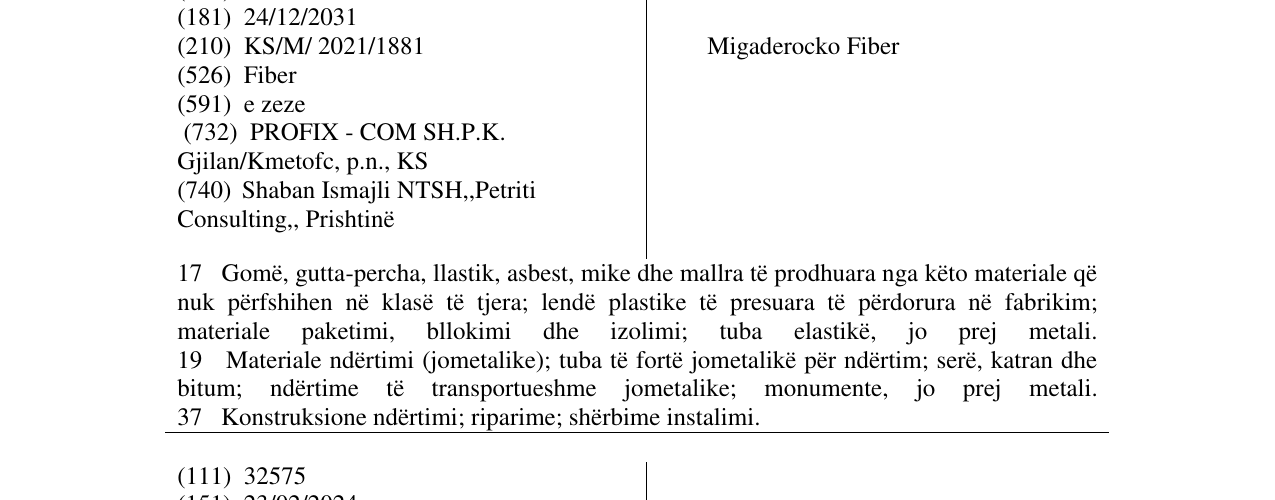 Zëri i markës Migaderocko Fiber në buletin