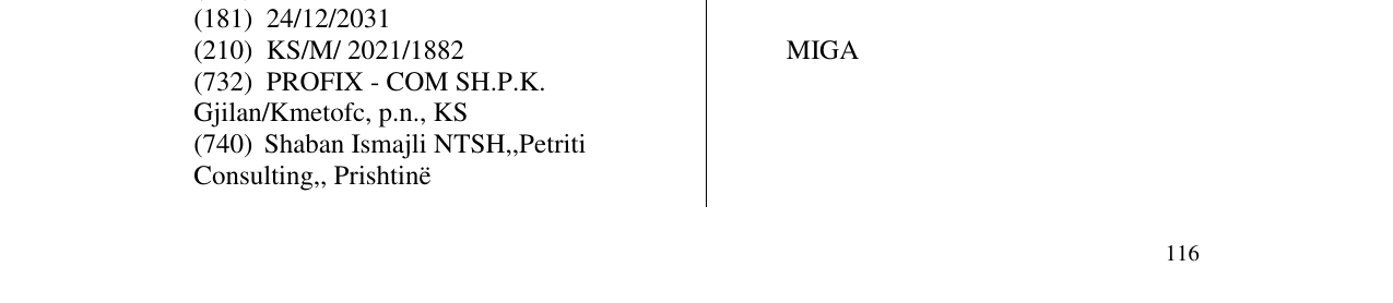 Der Eintrag der Marke MIGA im Bulletin