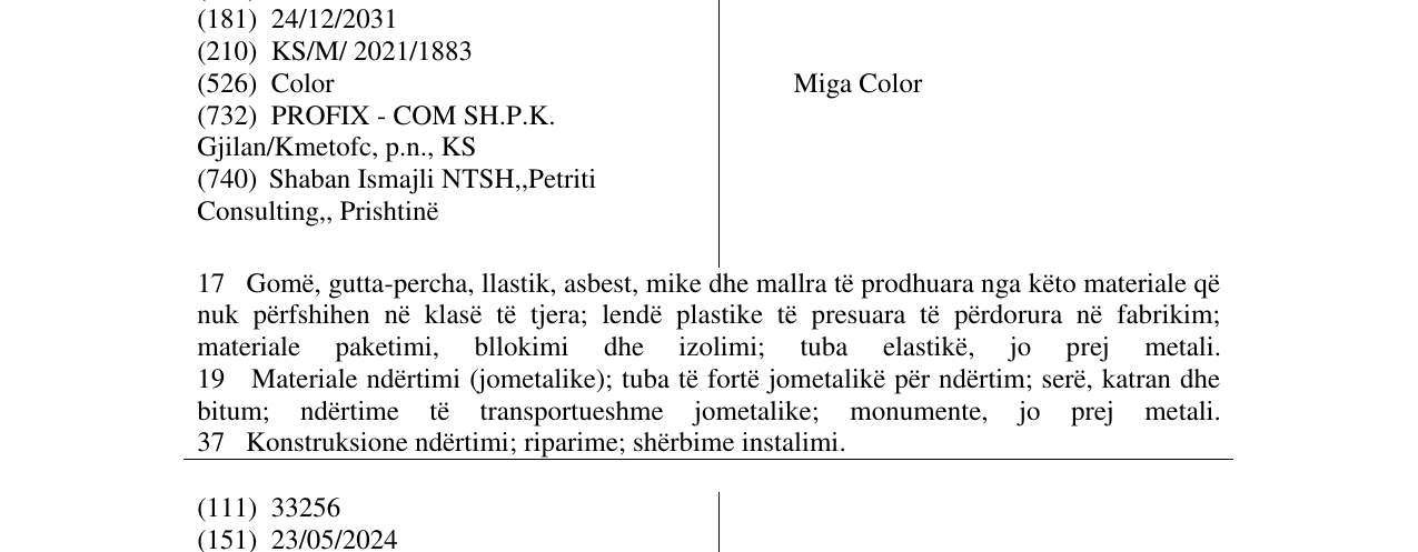 Zëri i markës Miga Color në buletin