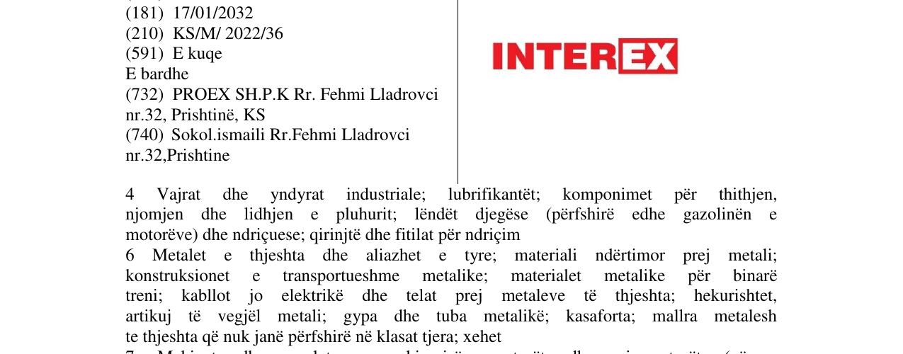 Zëri i markës INTEREX në buletin