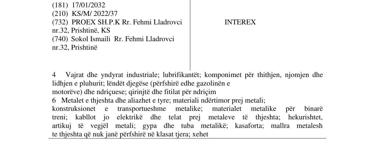 Zëri i markës INTEREX në buletin