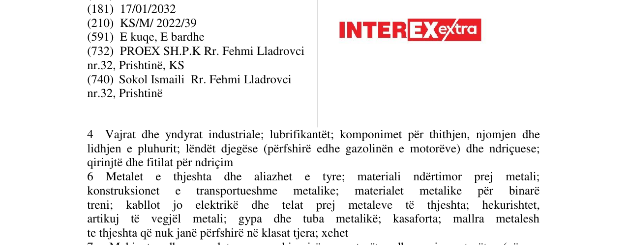 Zëri i markës INTEREX EXTRA në buletin