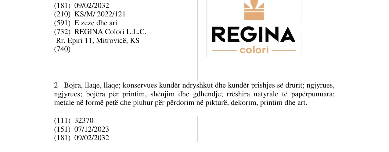 Zëri i markës REGINA në buletin