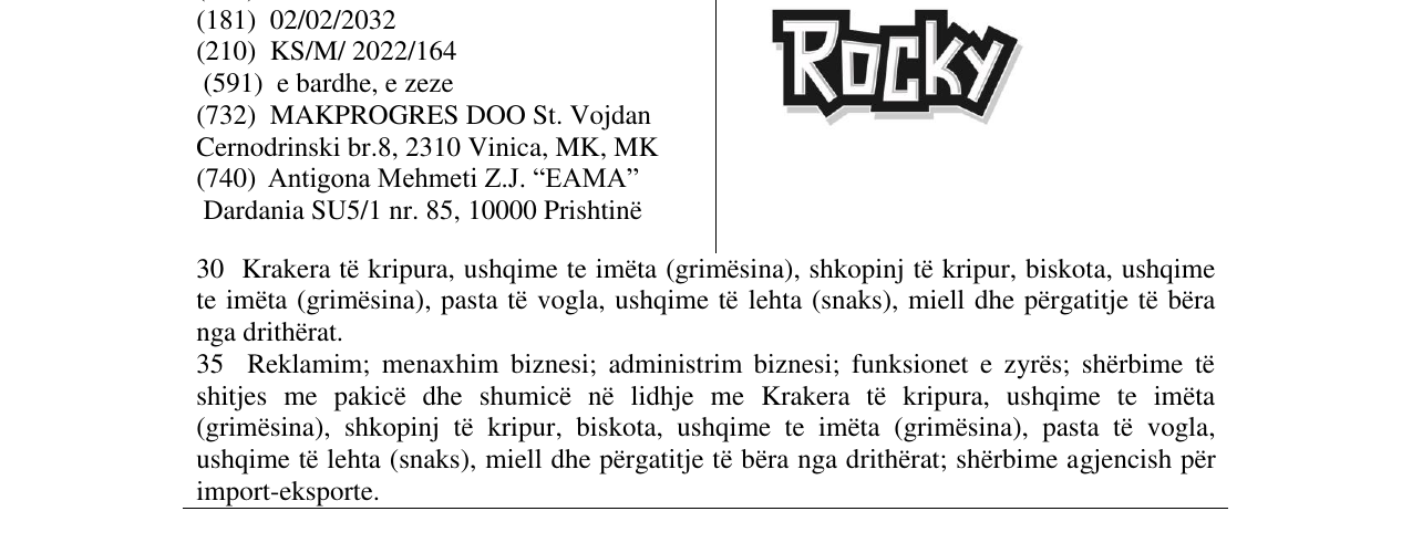 Zëri i markës Rocky në buletin
