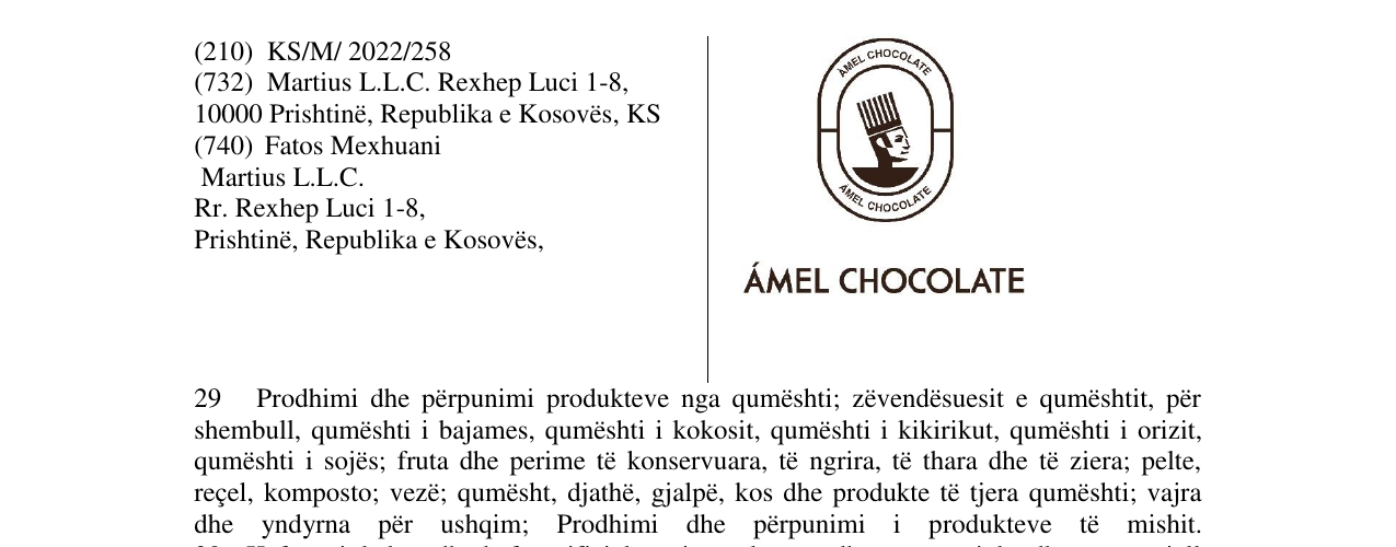 Zëri i markës AMEL CHOCOLATE në buletin