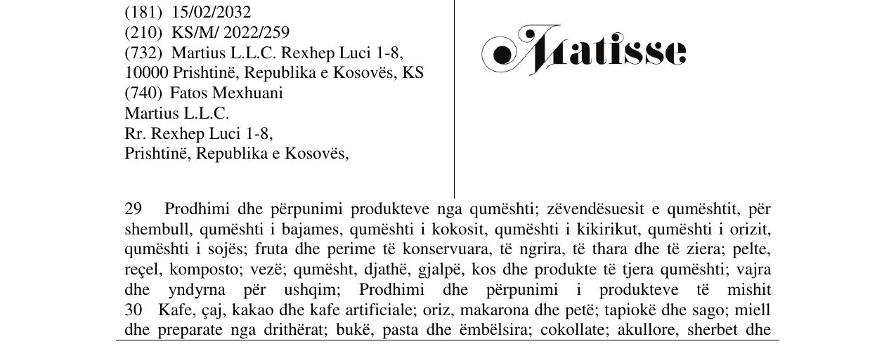 Zëri i markës Matisse në buletin