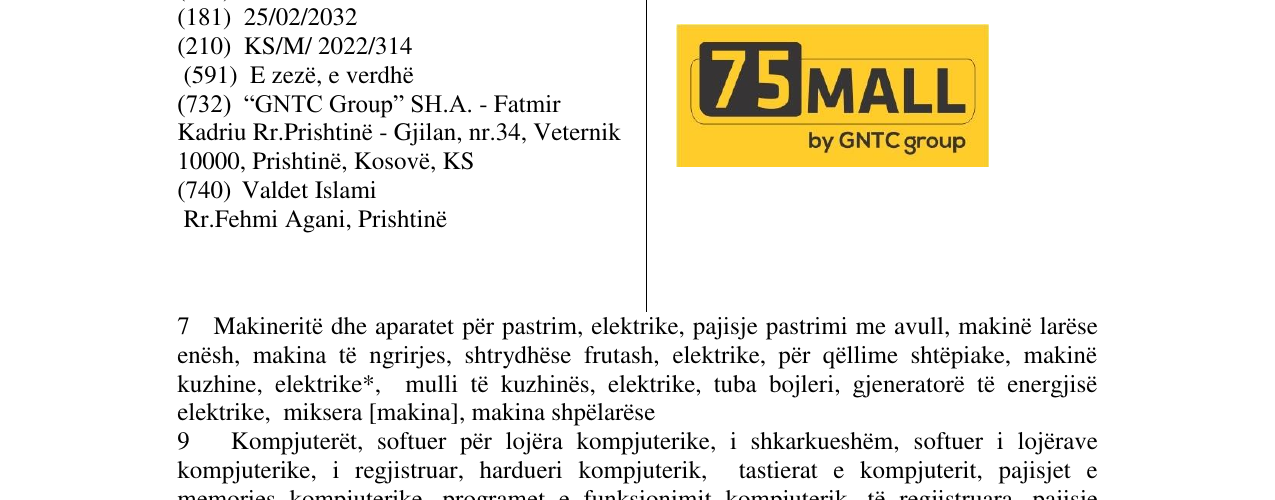 Zëri i markës 75 mall në buletin
