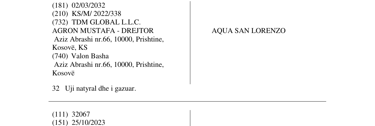 Zëri i markës AQUA SAN LORENZO në buletin