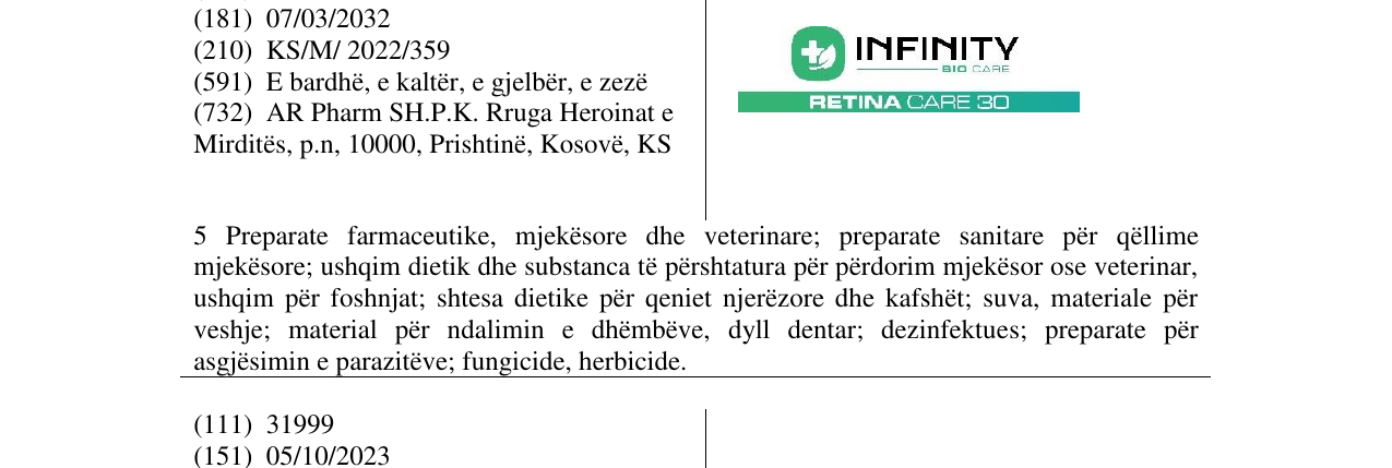 Zëri i markës INFINITY BIO CARE në buletin