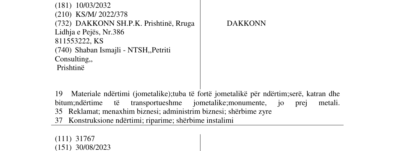 Zëri i markës DAKKONN në buletin