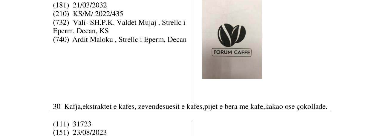 Zëri i markës FORUM CAFFE në buletin