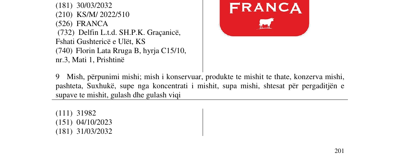Zëri i markës FRANCA në buletin