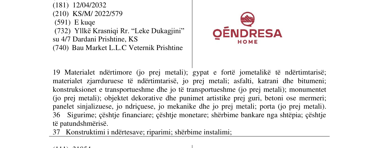 Zëri i markës QENDRESA HOME në buletin