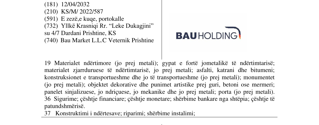 Zëri i markës BAU HOLDING në buletin