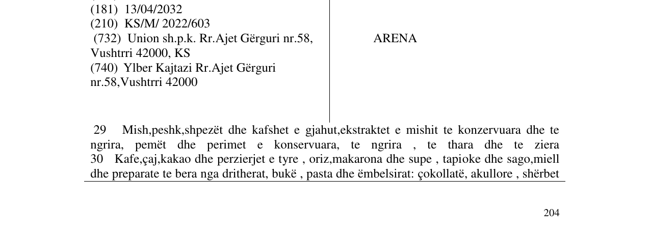 Zëri i markës ARENA në buletin