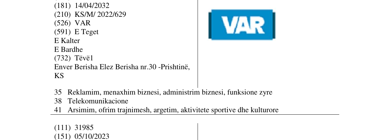 Zëri i markës VAR në buletin
