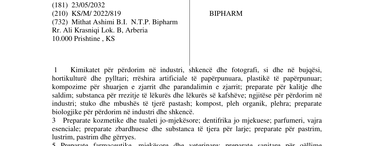 Zëri i markës BIPHARM në buletin