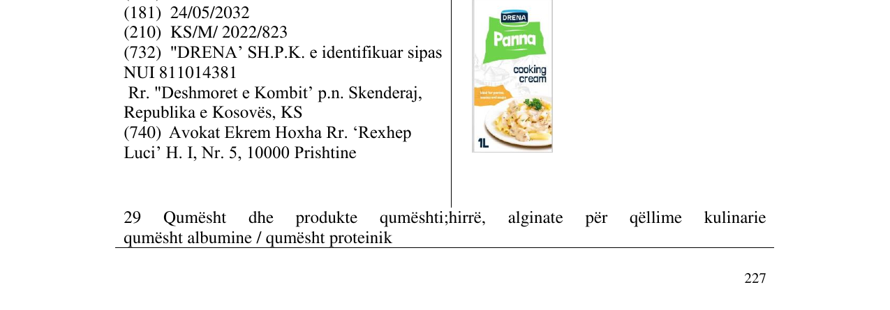 Zëri i markës DRENA- Panna në buletin
