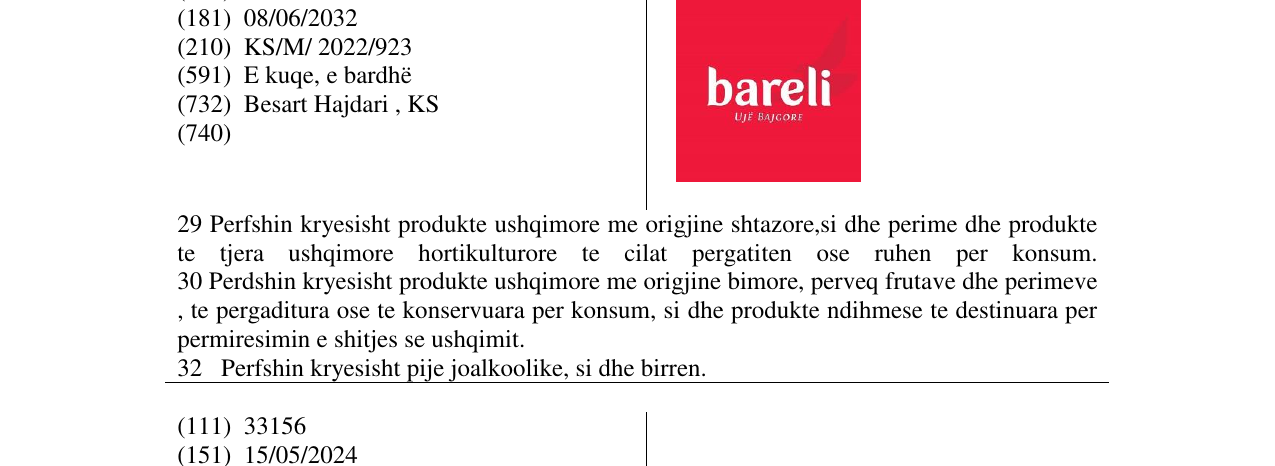 Zëri i markës bareli uje bajgore në buletin