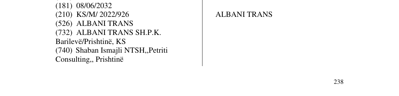 Zëri i markës ALBANI TRANS në buletin