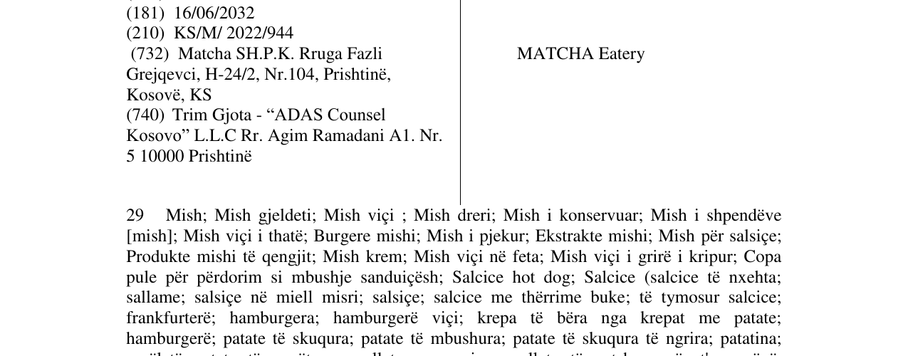 Zëri i markës MATCHA Eatery në buletin