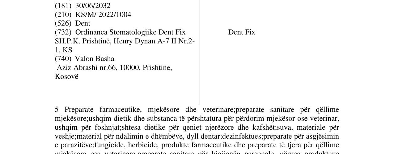 Zëri i markës Dent Fix në buletin