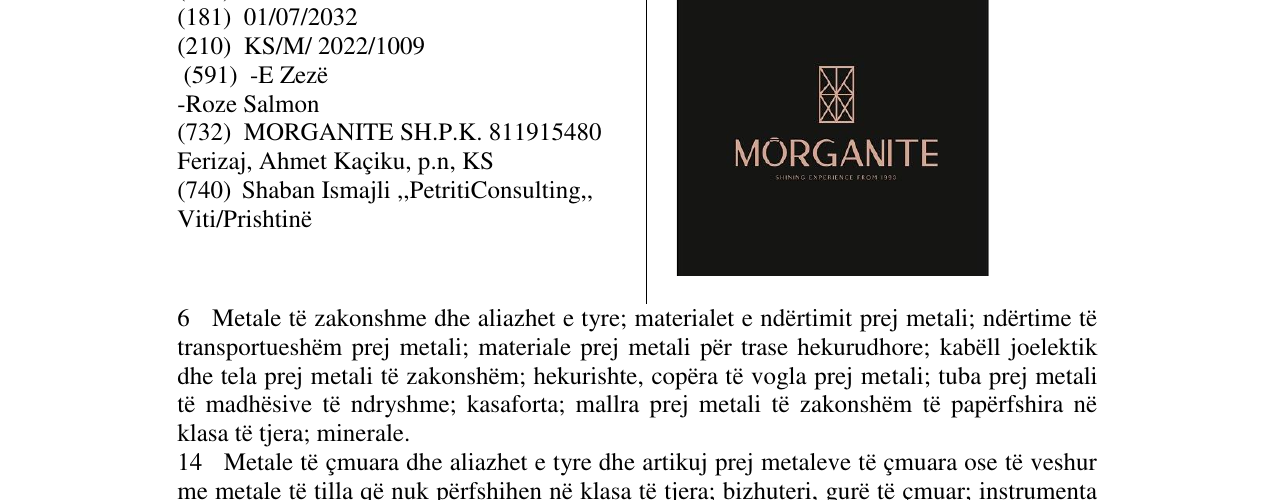 Zëri i markës MORGANITE në buletin