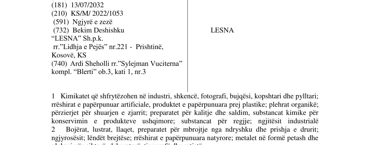 Zëri i markës LESNA në buletin