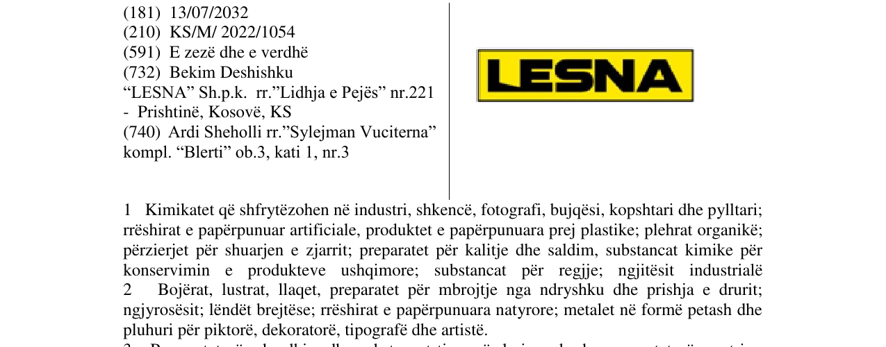 Zëri i markës LESNA në buletin